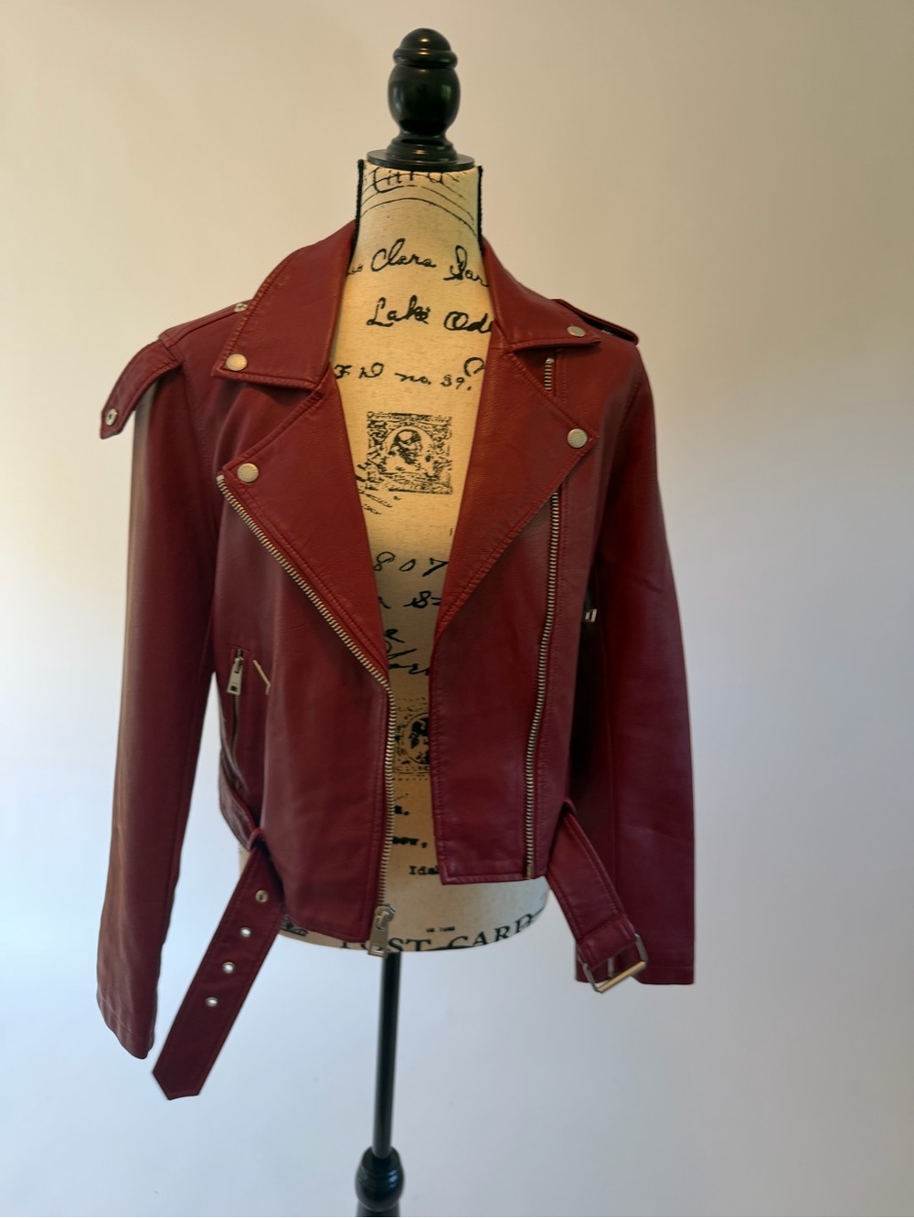 Women’s Burgundy Leather Moto Jacket